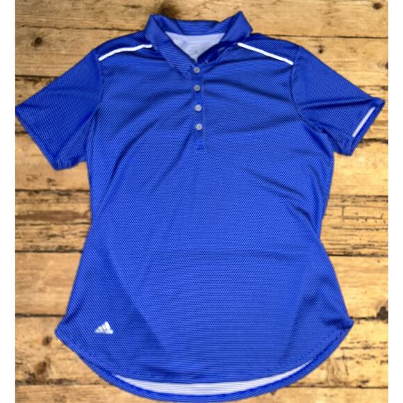 Adidas Women’s Size M Blue Polka Dot Short Sleeve Polo Shirt Golf NWOT - Picture 1 of 5